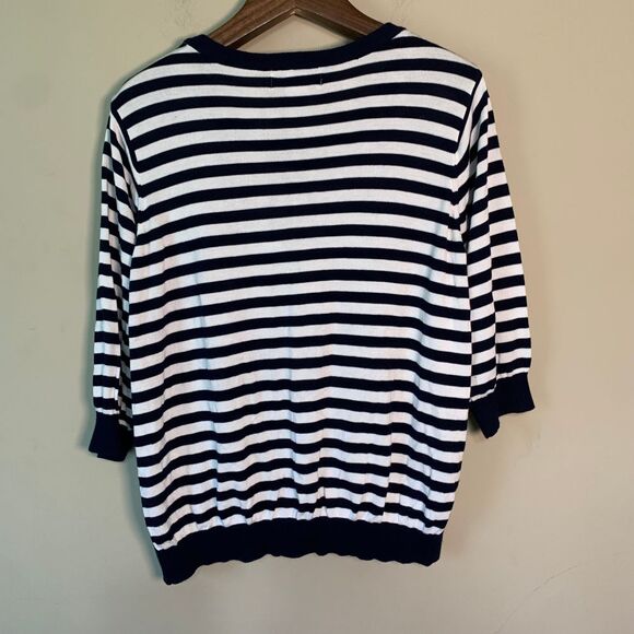 C.D. Daniels Navy/White Stripe Sweater Size 2X Floral Sequin Lightweight Spring - Picture 2 of 10